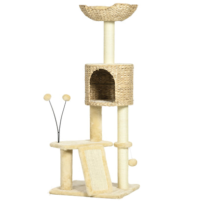Pawhut Árbol Rascador Para Gatos De 116 Cm Con Postes Rampa 45x40x116 Cm Beige_0