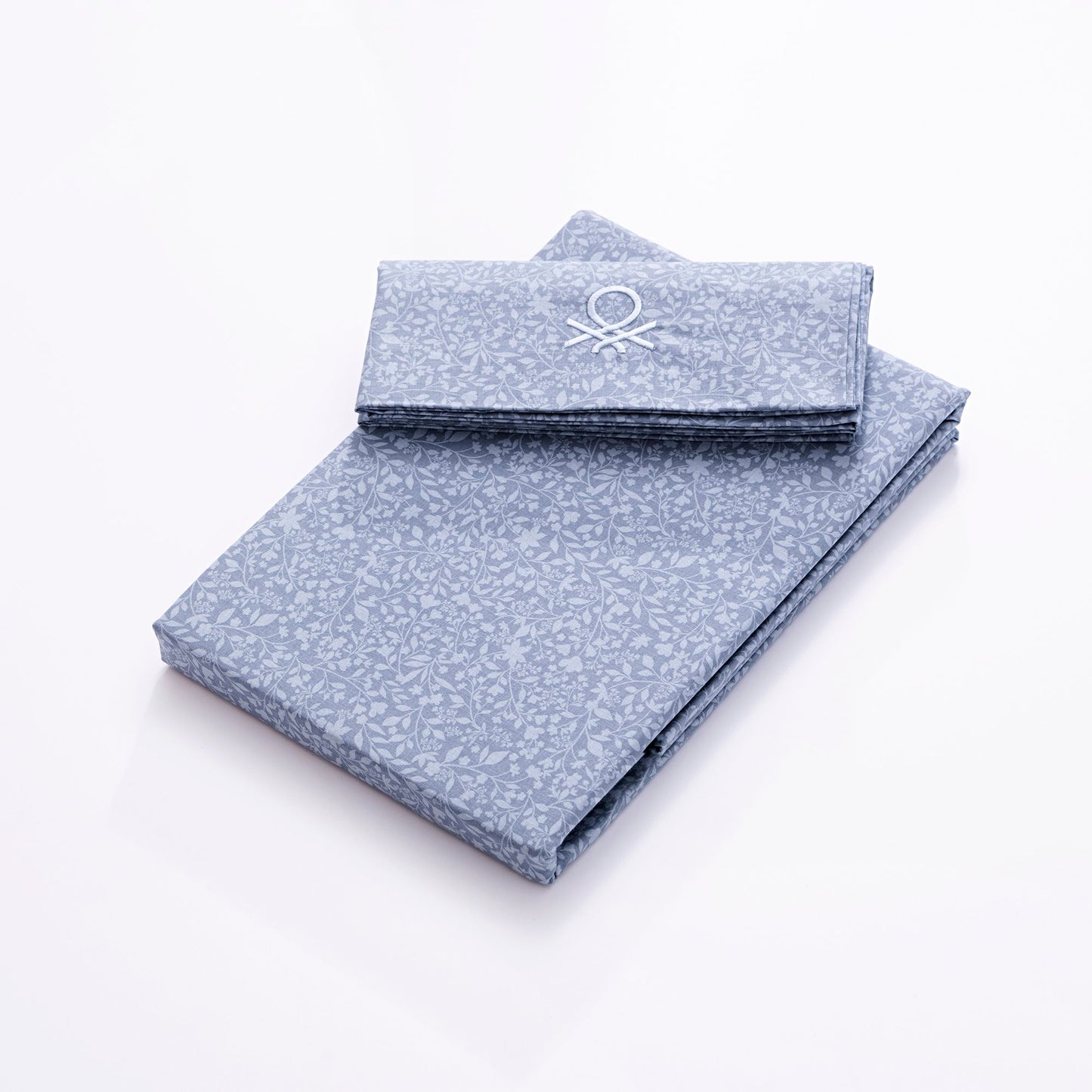 Set De Sabanas 3pcs Cama Doble: Sabana Encimera (210x270cm) + Sabana Bajera (135x200+28cm) + Funda De Almohada (45x155cm) 144tc 100% Algodon Azul Flo