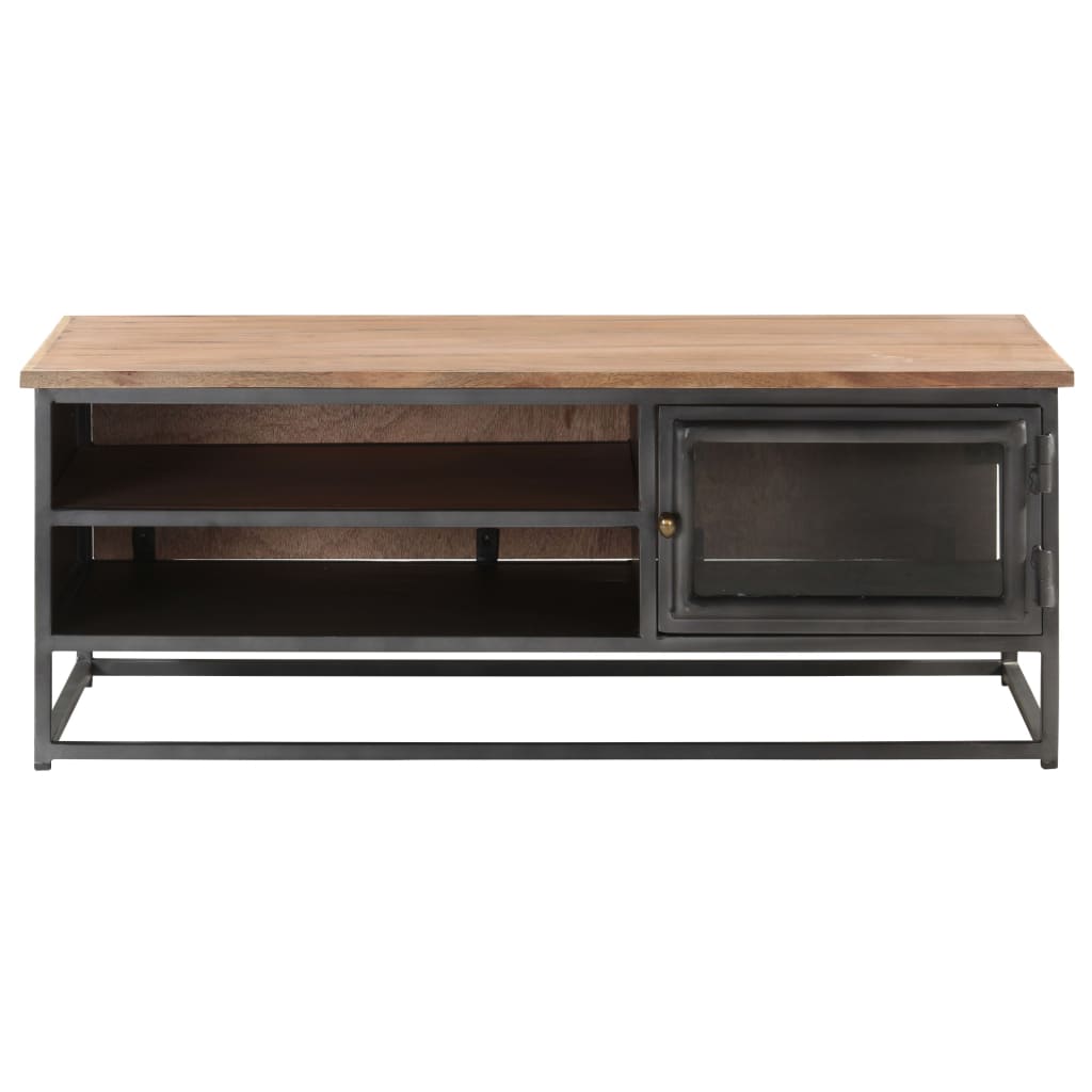 Mesa De Centro De Madera Maciza De Acacia Gris 90x50x35 Cm_0