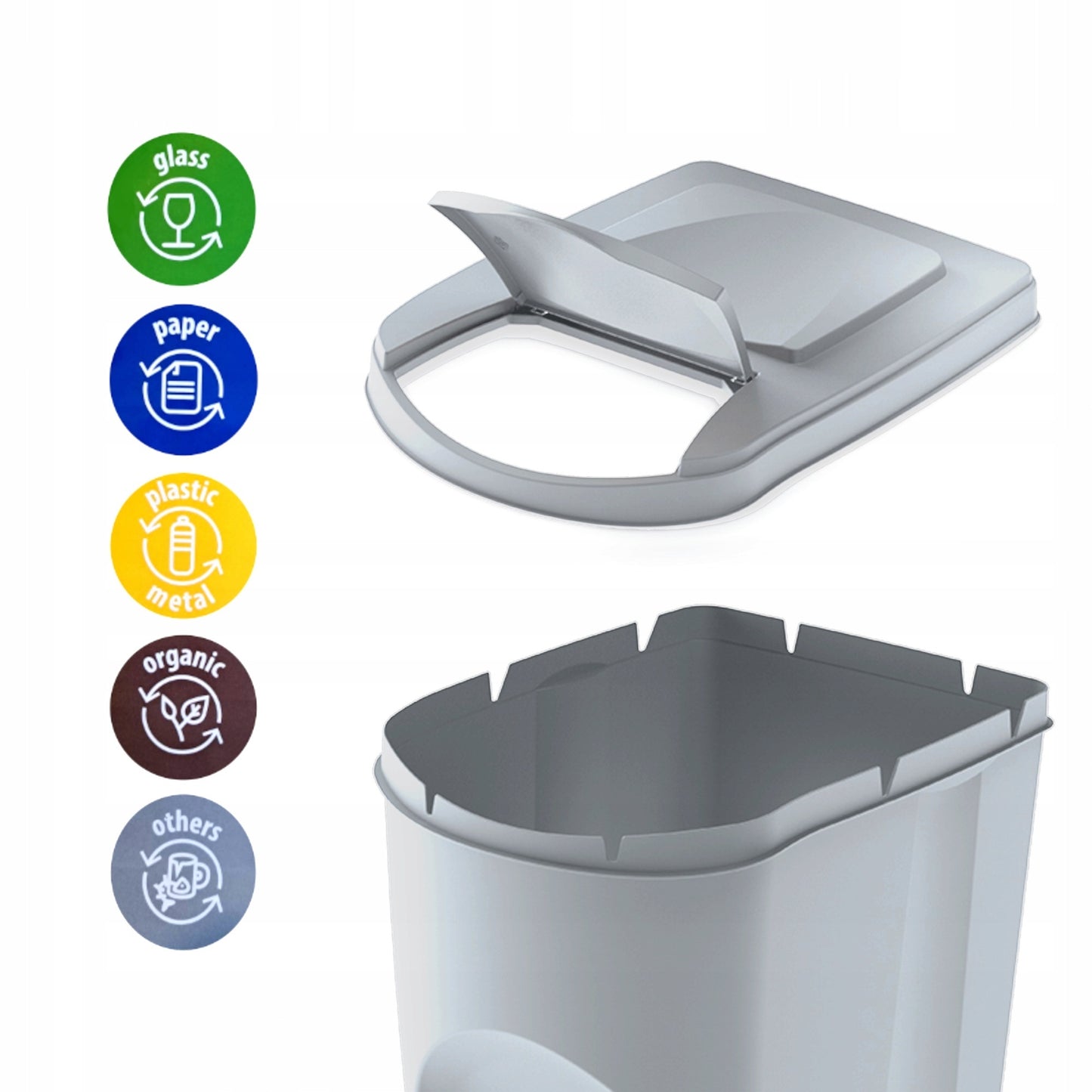 Set De 3 Cubos De Basura Keden Sortibox Papelera Reciclaje, Blanco Roto, Volumen 3x25l_4