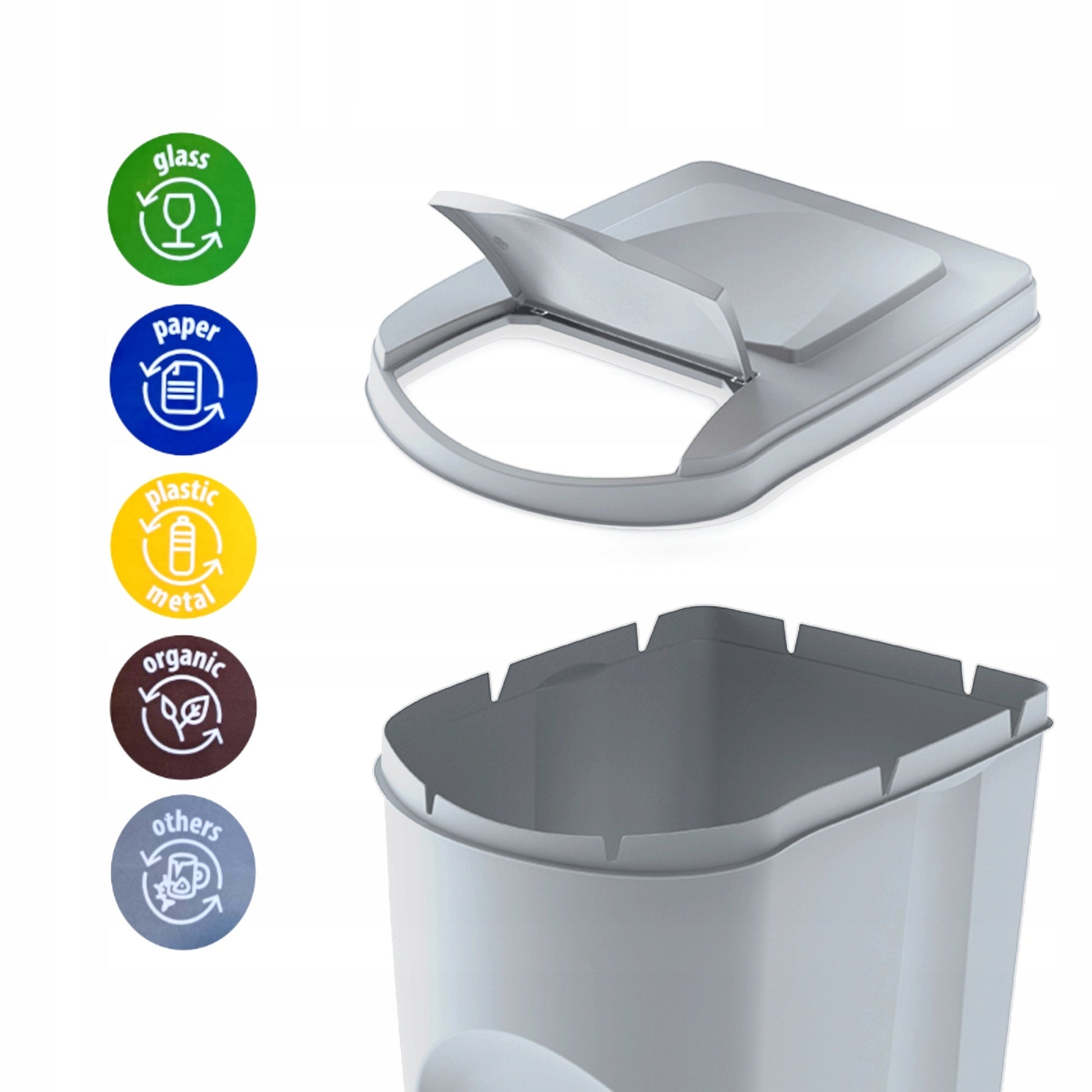 Set De 3 Cubos De Basura Keden Sortibox Papelera Reciclaje, Blanco Roto, Volumen 3x25l_4