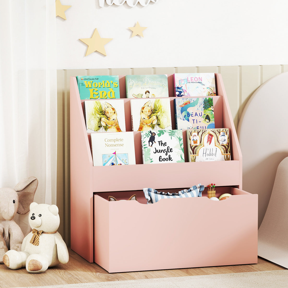 Estante Para Livros Infantil Aiyaplay Mdf Rosa 62,5x30x70 Cm_4