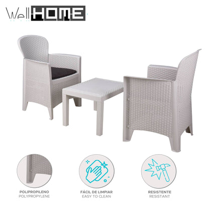 Well Home - Set De Jardín 'akita' Mesa Y 2 Sillas Blanco Ideal Para Terrazas