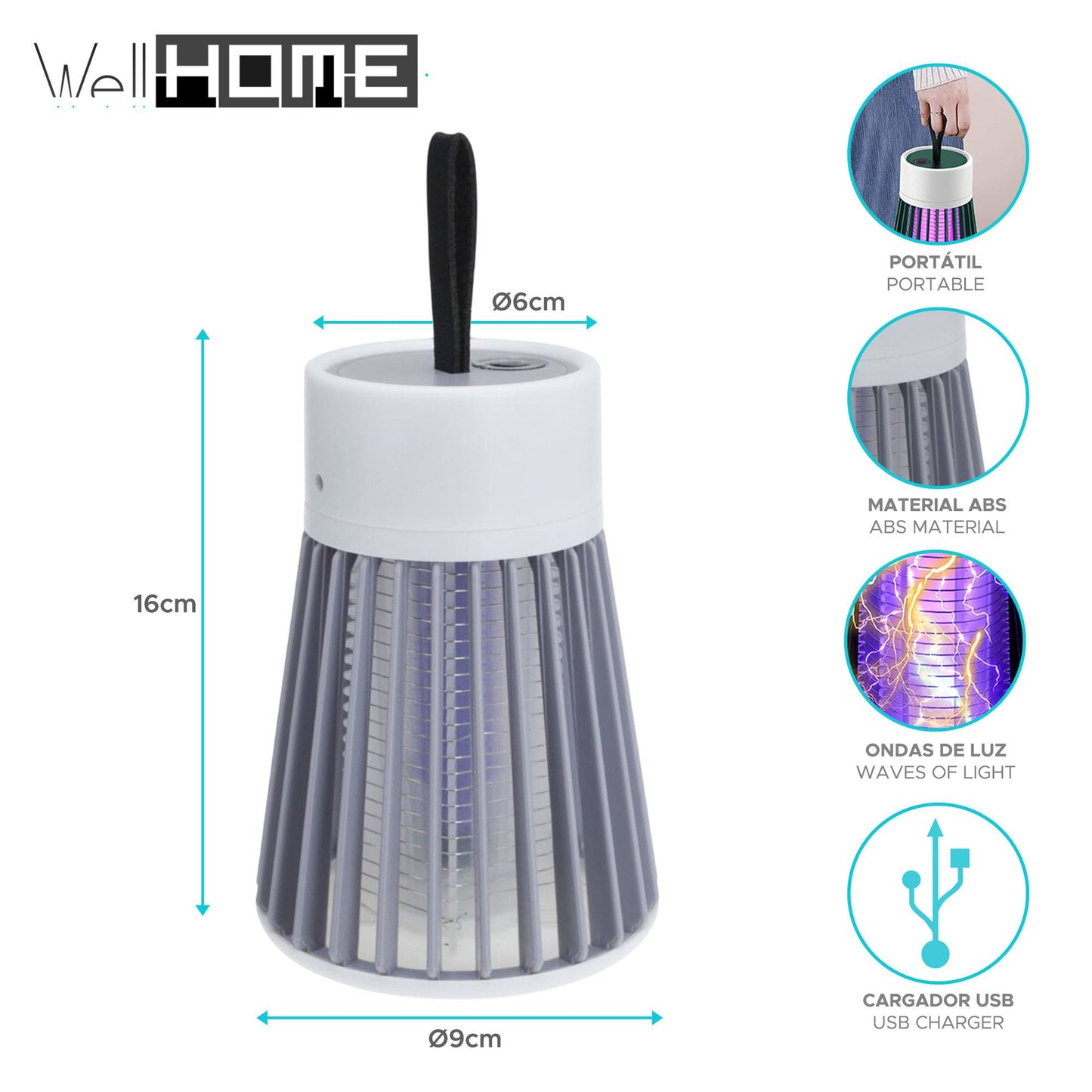 Well Home Lámpara Mata Mosquitos En Abs Ø9x16,2cm