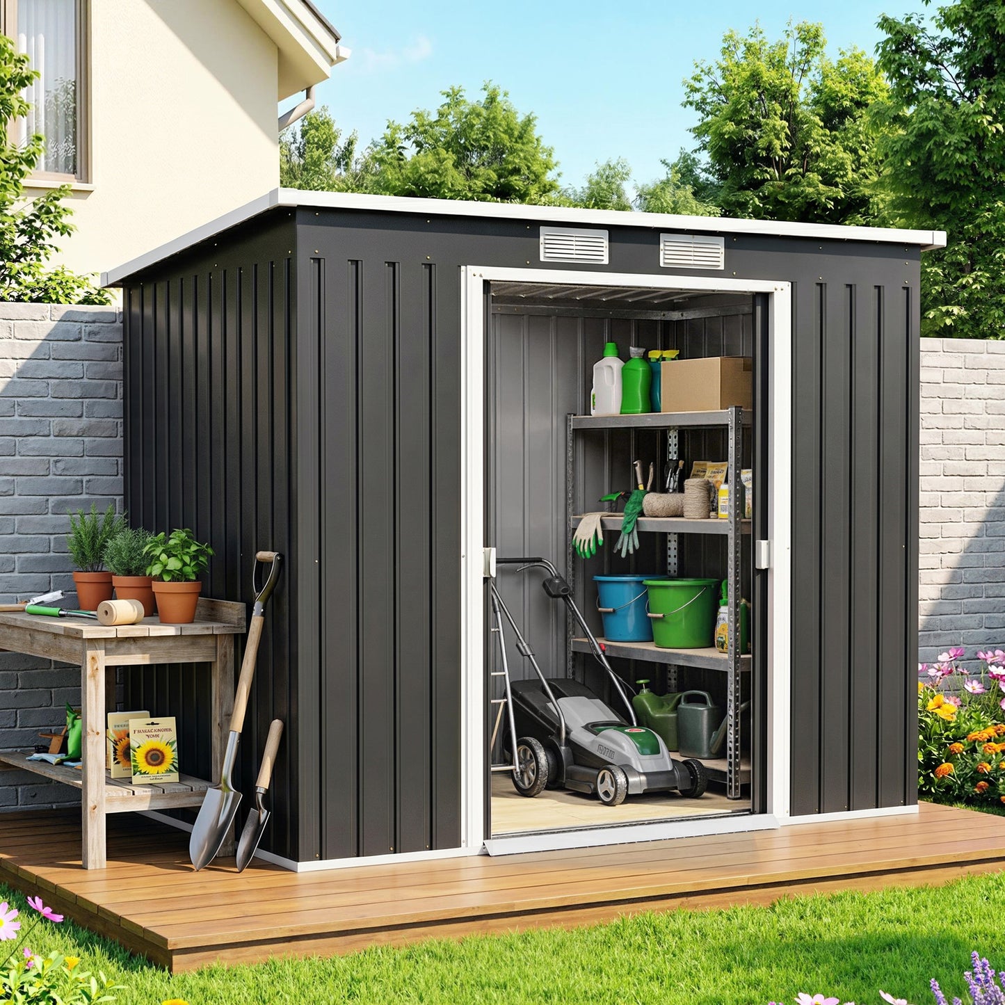 Outsunny Caseta De Jardín Exterior 2,4 M² 213x130x172 Cm Con Puerta Corredera_4