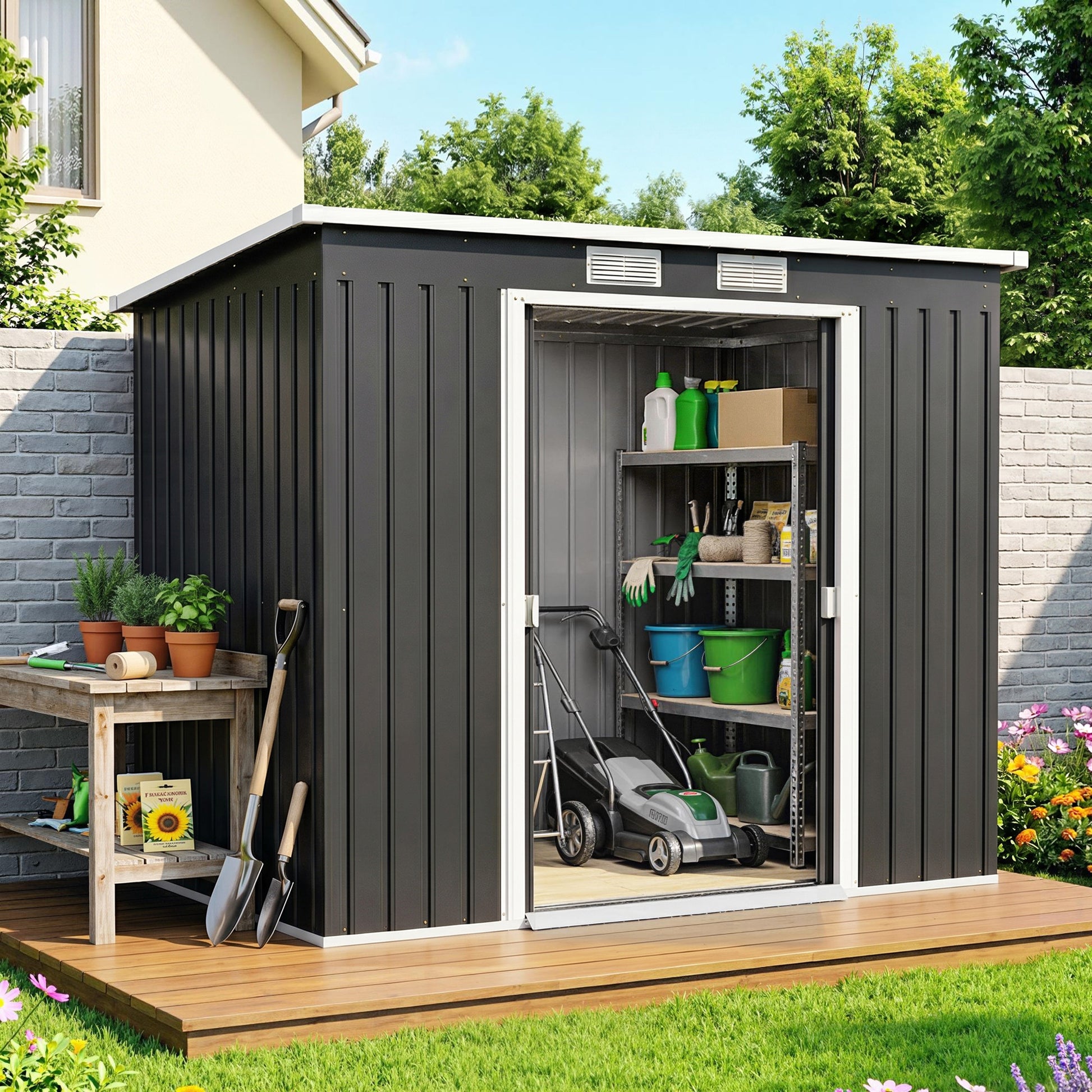 Outsunny Caseta De Jardín Exterior 2,4 M² 213x130x172 Cm Con Puerta Corredera_4