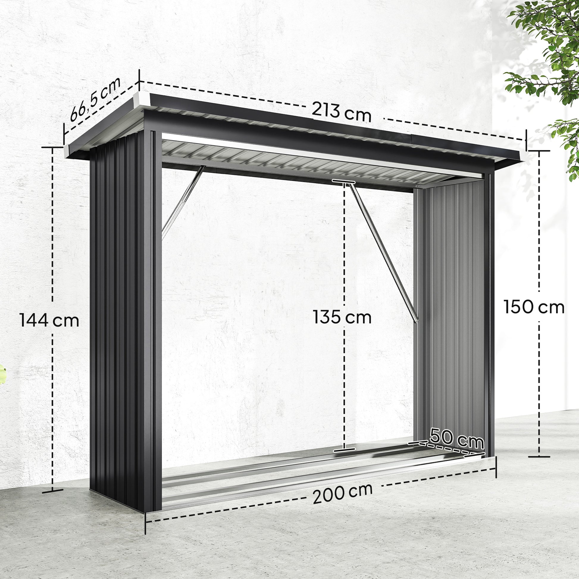 Outsunny Casetilla Para Leña Acero Galvanizado Con Base Elevada 213x66,5x150 Cm_2