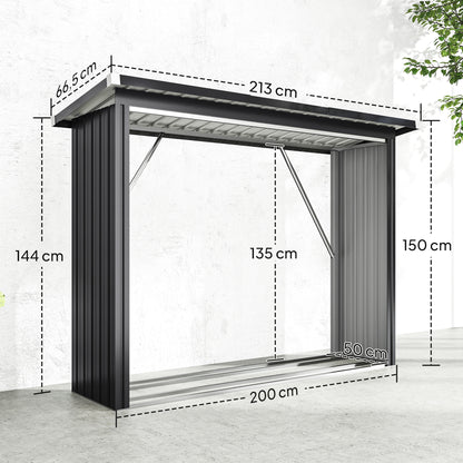 Outsunny Casetilla Para Leña Acero Galvanizado Con Base Elevada 213x66,5x150 Cm_2