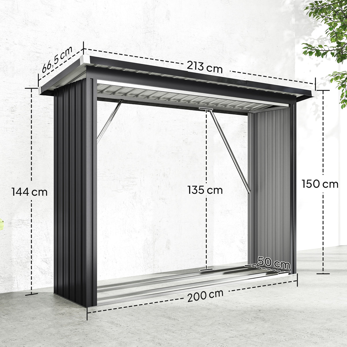 Outsunny Casetilla Para Leña Acero Galvanizado Con Base Elevada 213x66,5x150 Cm_2