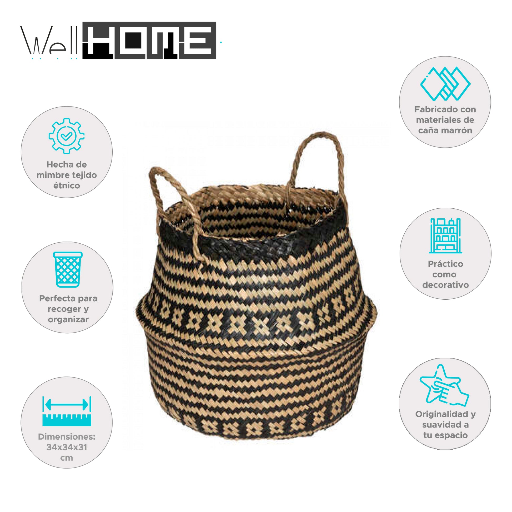 Wellhome - Cesta De Caña Negra Y Blanca_1