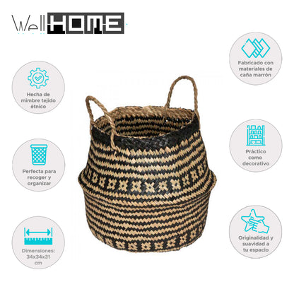 Wellhome - Cesta De Caña Negra Y Blanca_1