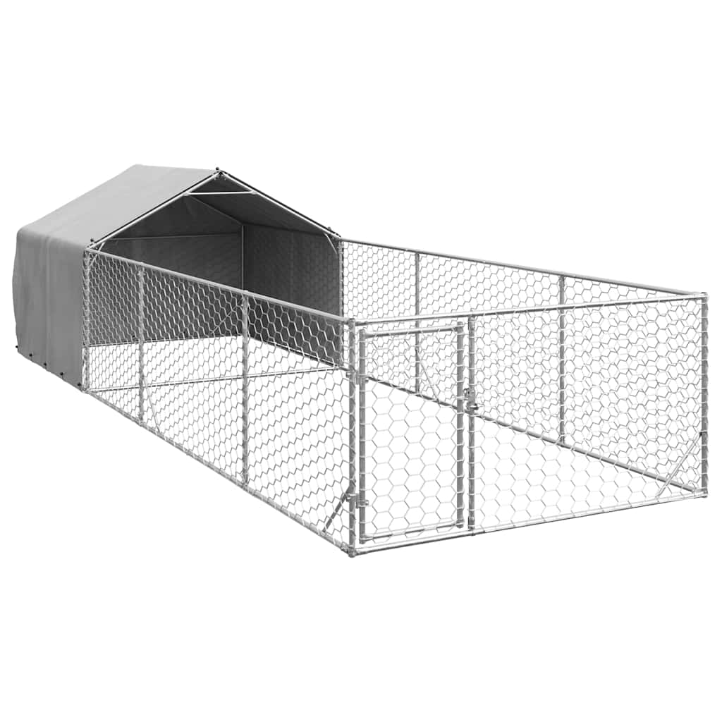 Caseta Perros Exterior Con Corral 6x2x1,5 M Acero Galvanizado_0