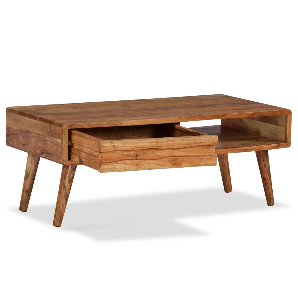 Mesa De Centro Con Cajón Tallado Madera Maciza 100x50x40 Cm_1