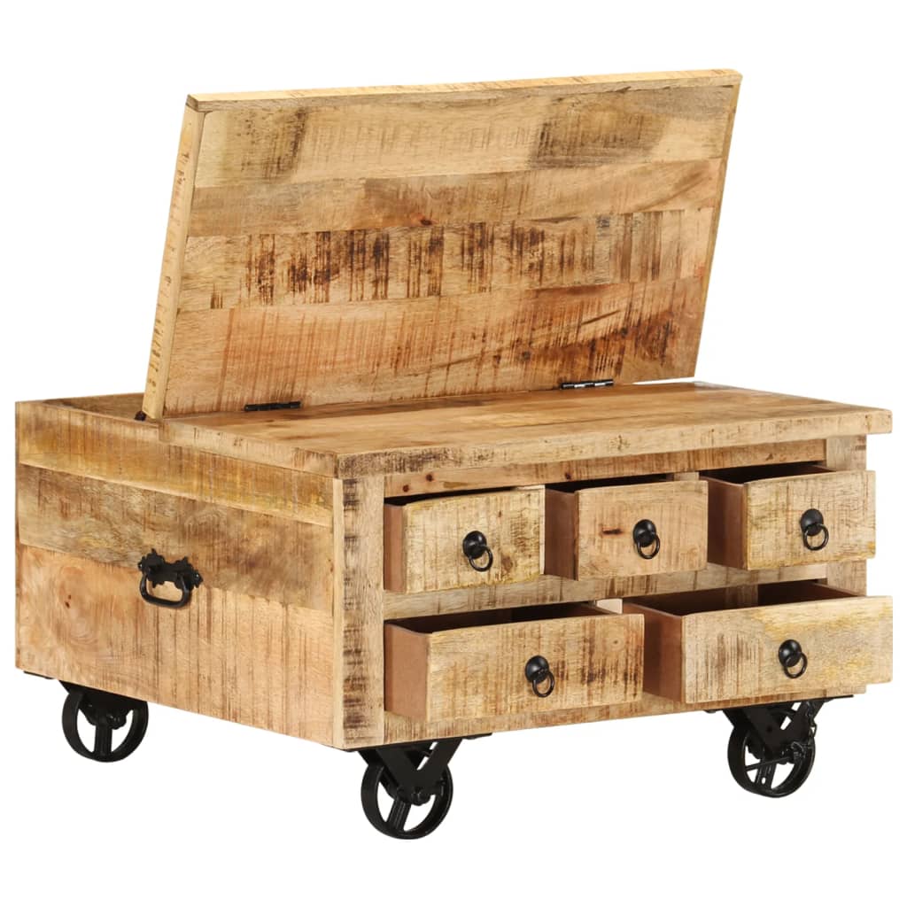 Mesa De Centro De Madera De Mango Rugosa 70x70x40 Cm_1