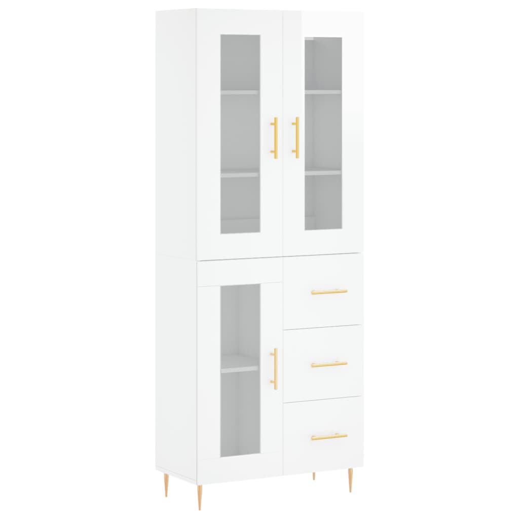 Aparador Alto Madera Contrachapada Blanco Brillo 69,5x34x180 Cm_1