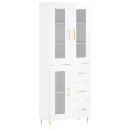 Aparador Alto Madera Contrachapada Blanco Brillo 69,5x34x180 Cm_1
