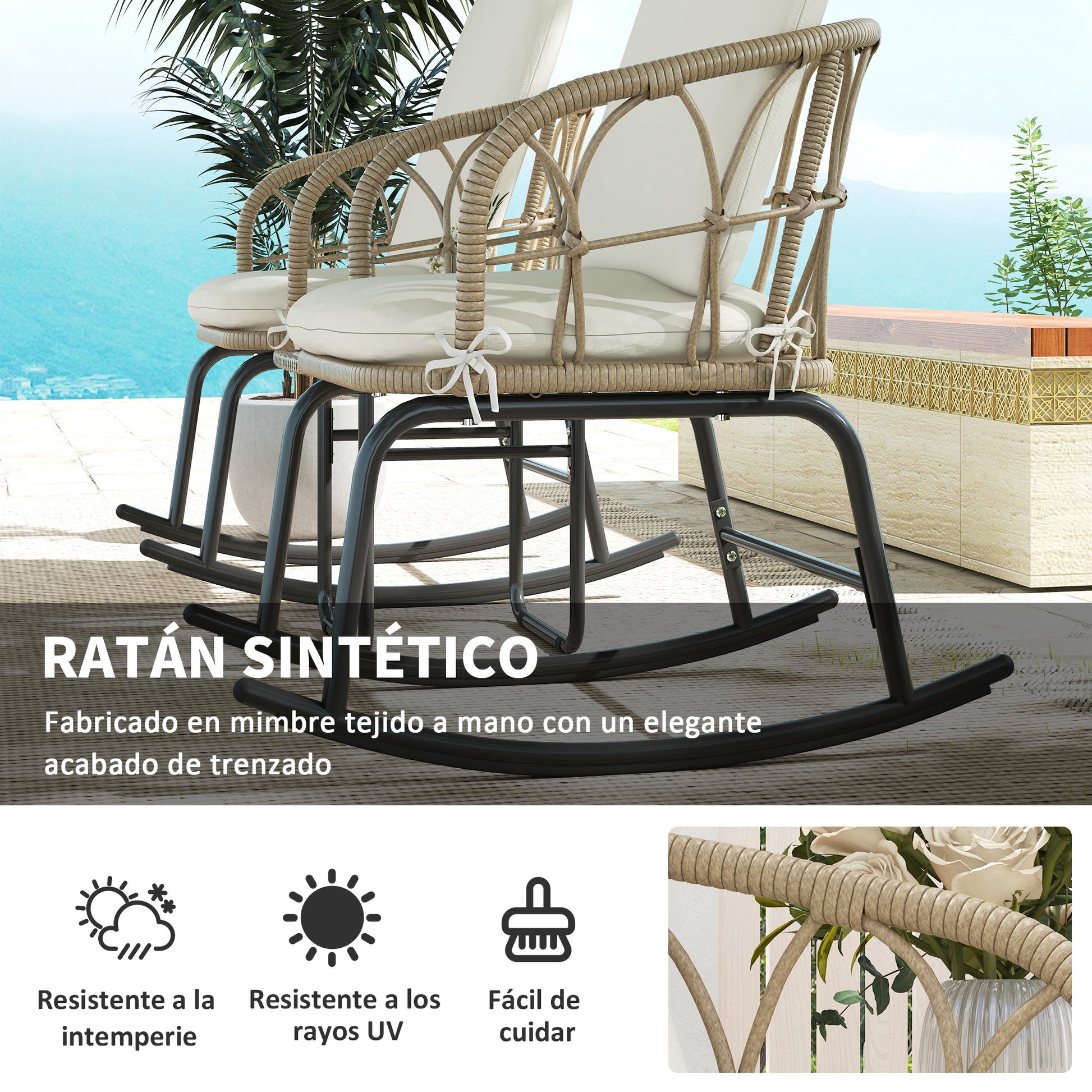 Outsunny Conjunto De Muebles De Ratán De 3 Piezas Para Jardín Crema Y Beige_4