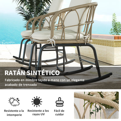 Outsunny Conjunto De Muebles De Ratán De 3 Piezas Para Jardín Crema Y Beige_4