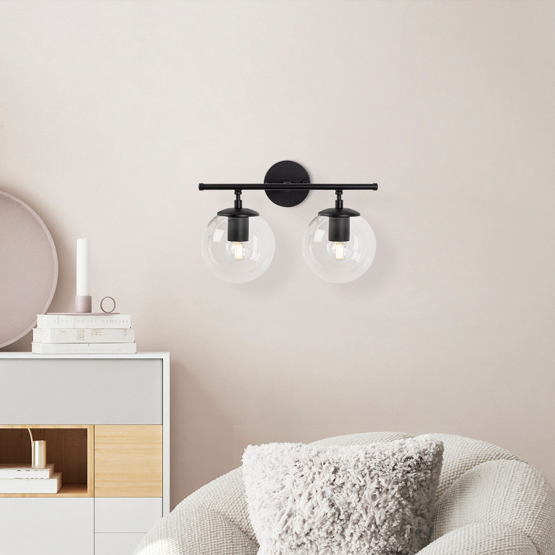 Aplique De Pared Pantalla Transparente, Metal , Negro, 36x24x16, Casquillo 2 X E14 Max 40 W_5