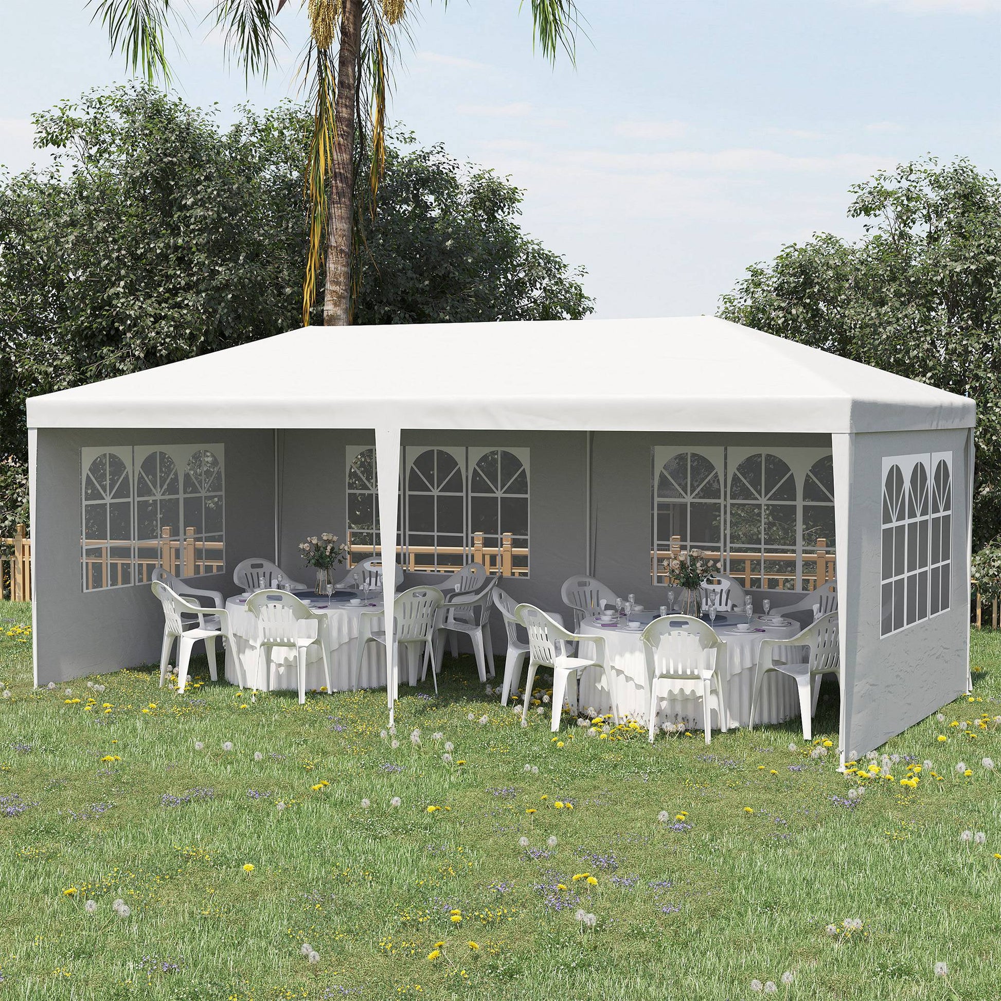 Outsunny Carpa De Jardín Con Laterales Desmontables 6x3 M 4 Ventanas Blanco_1
