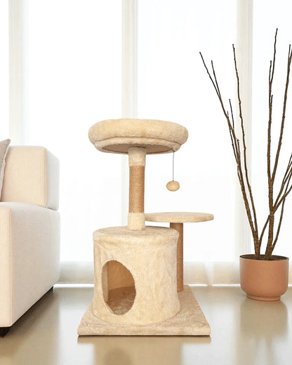 Cama Árbol Para Gatos Nácar, Madera Maciza Y Yute_1