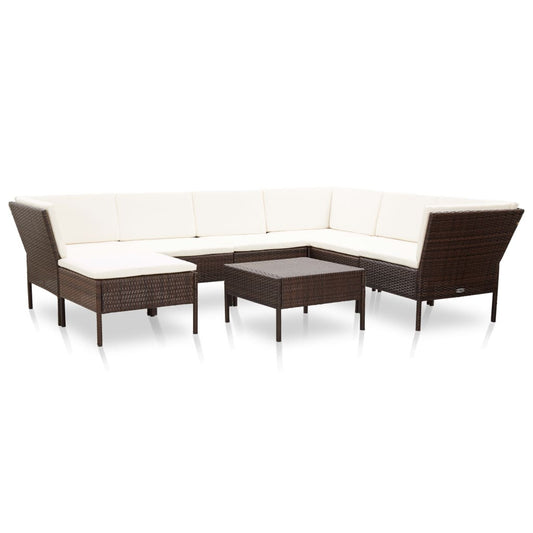 Vidaxl Set Muebles De Jardín 8 Piezas Y Cojines Ratán Sintético Marrón_0