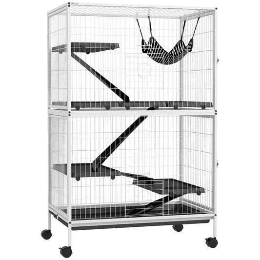 Pawhut Jaula Para Animales Pequeños De 4 Niveles Con Ruedas 80x52x128 Cm Blanco_0