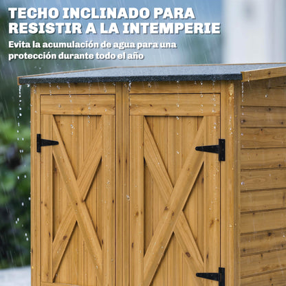 Outsunny Caseta De Jardín De Madera 115x53x156 Cm Con 2 Estantes Y 2 Puertas_4