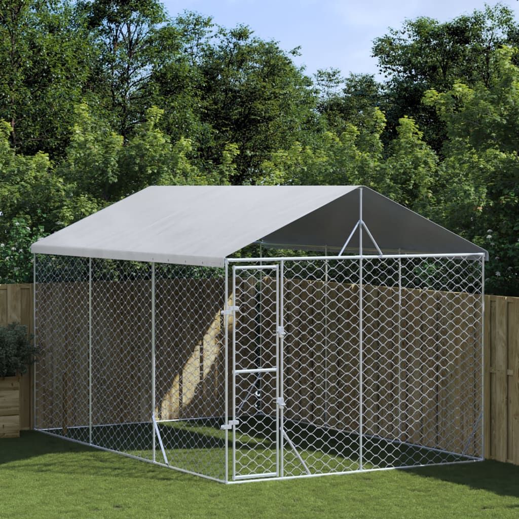 Vidaxl Perrera Exterior Con Techo Acero Galvanizado Plata 3x4,5x2,5 M_1