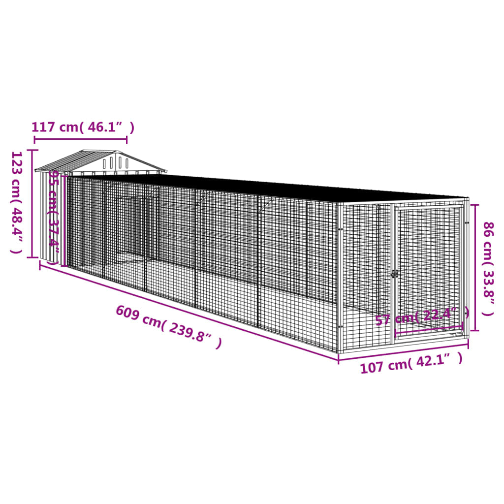 Vidaxl Gallinero Con Corral Acero Galvanizado Gris Claro 117x609x123cm_2