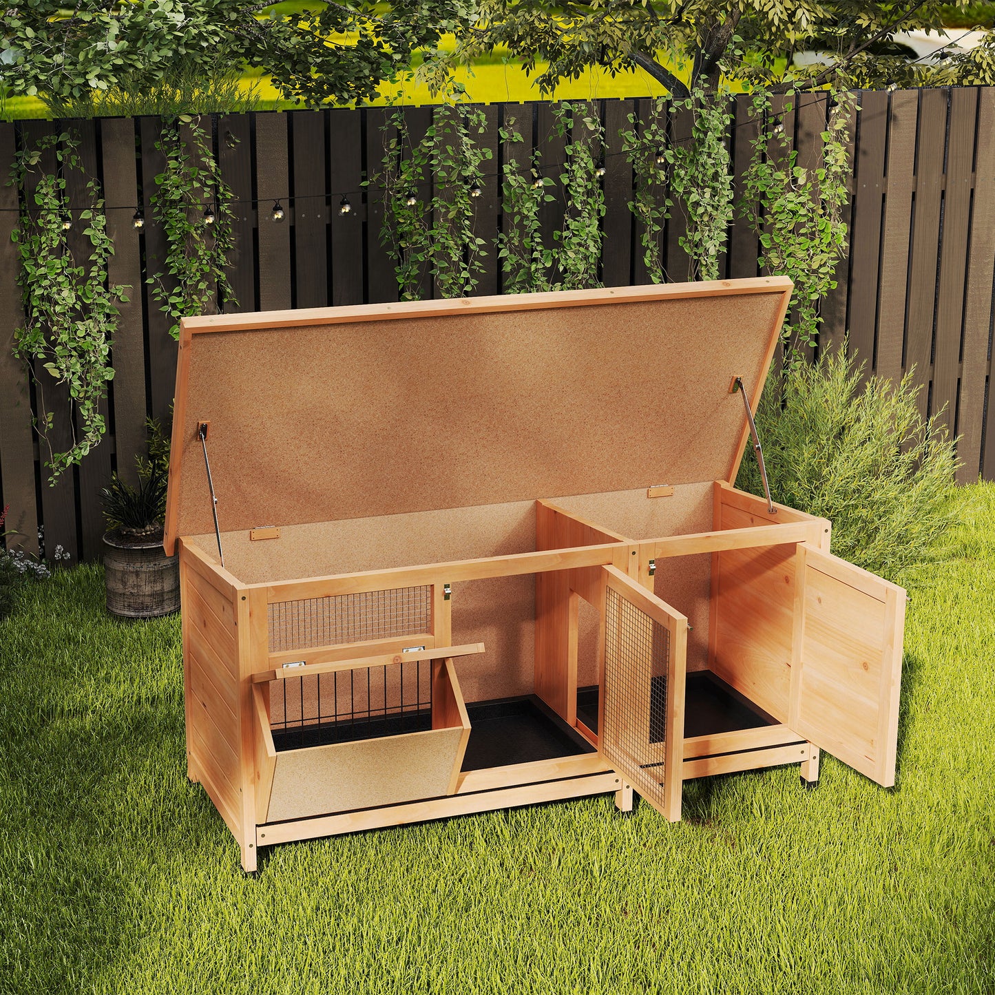 Pawhut Conejera De Madera Con Techo Abatible Y Puertas 112x50x54 Cm Amarillo_3