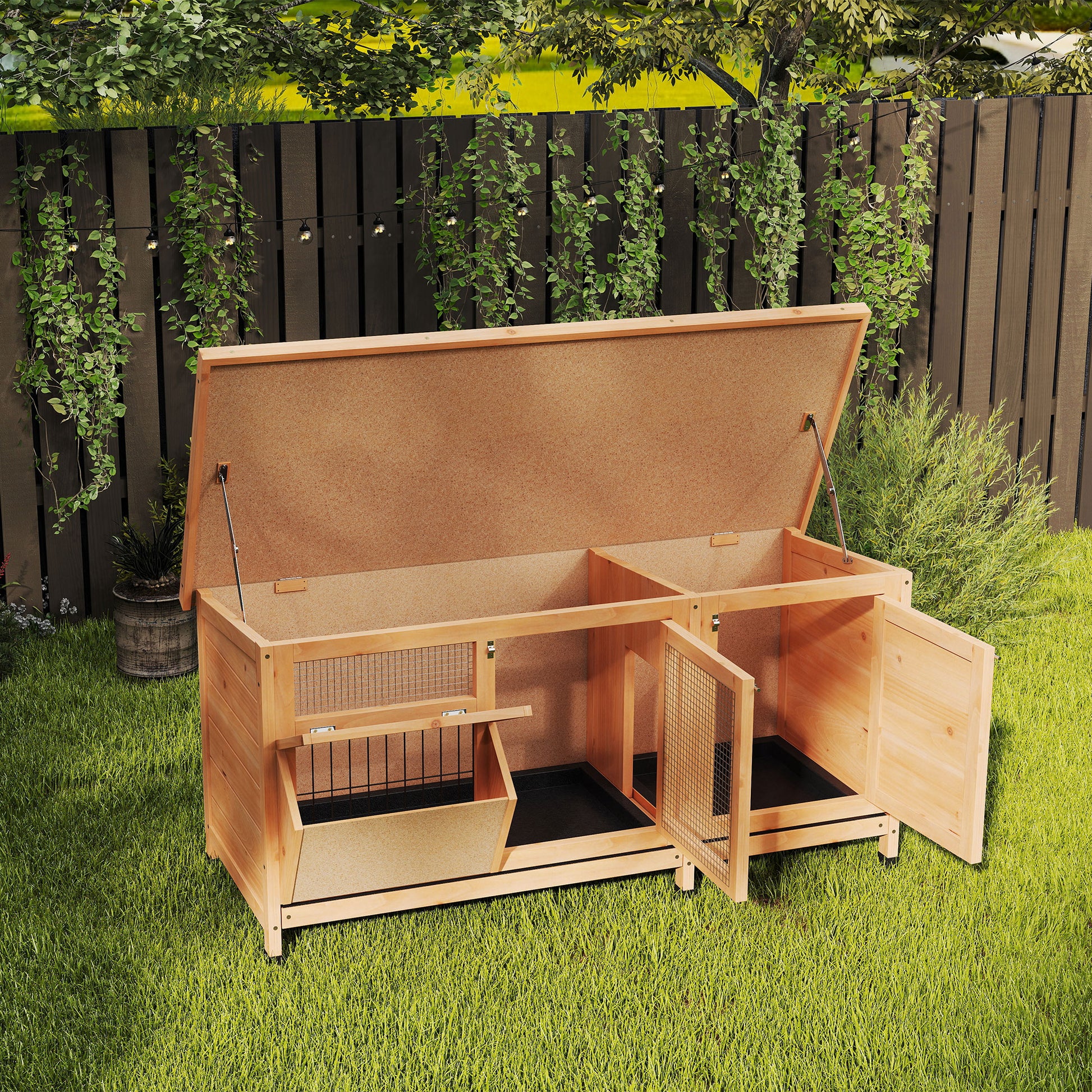 Pawhut Conejera De Madera Con Techo Abatible Y Puertas 112x50x54 Cm Amarillo_3