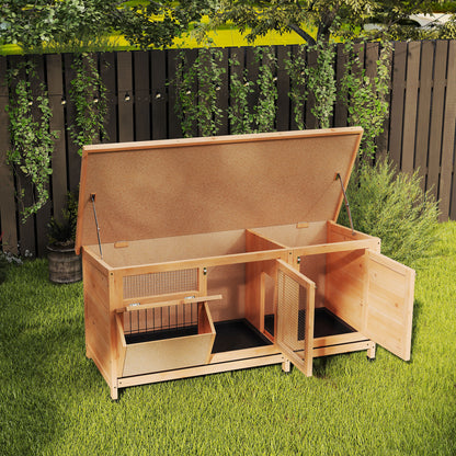 Pawhut Conejera De Madera Con Techo Abatible Y Puertas 112x50x54 Cm Amarillo_3