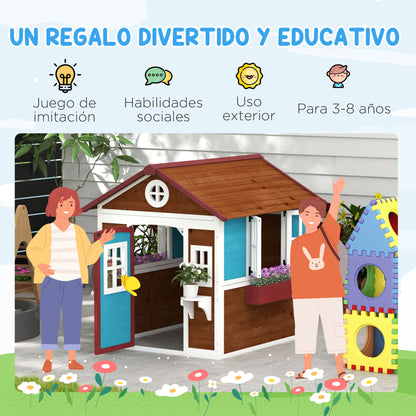 Outsunny Casa De Jardín Infantil Con Jardineras 114x126,4x135 Cm Marrón Oscuro_5