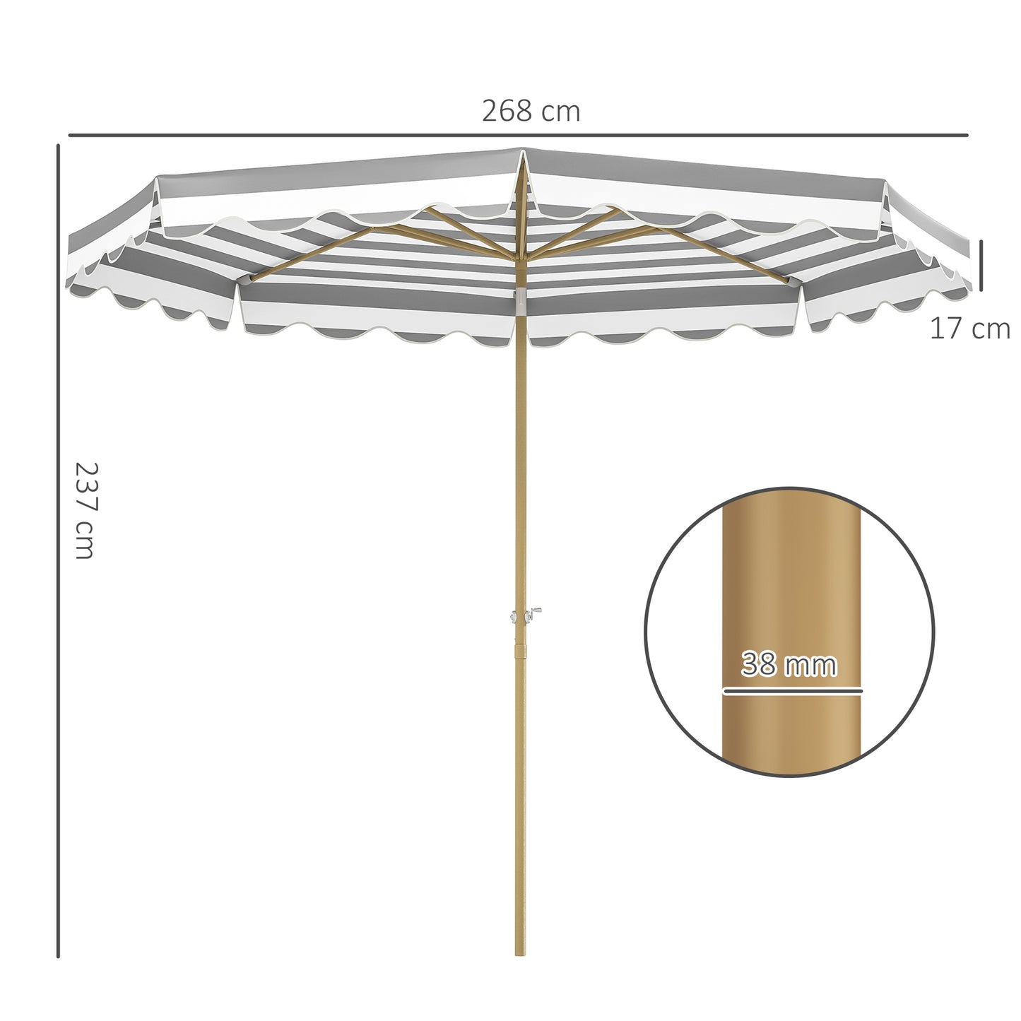 Outsunny Sombrilla Terraza Exterior Ø268 Cm Con Ángulo Inclinable Gris Y Blanco_2