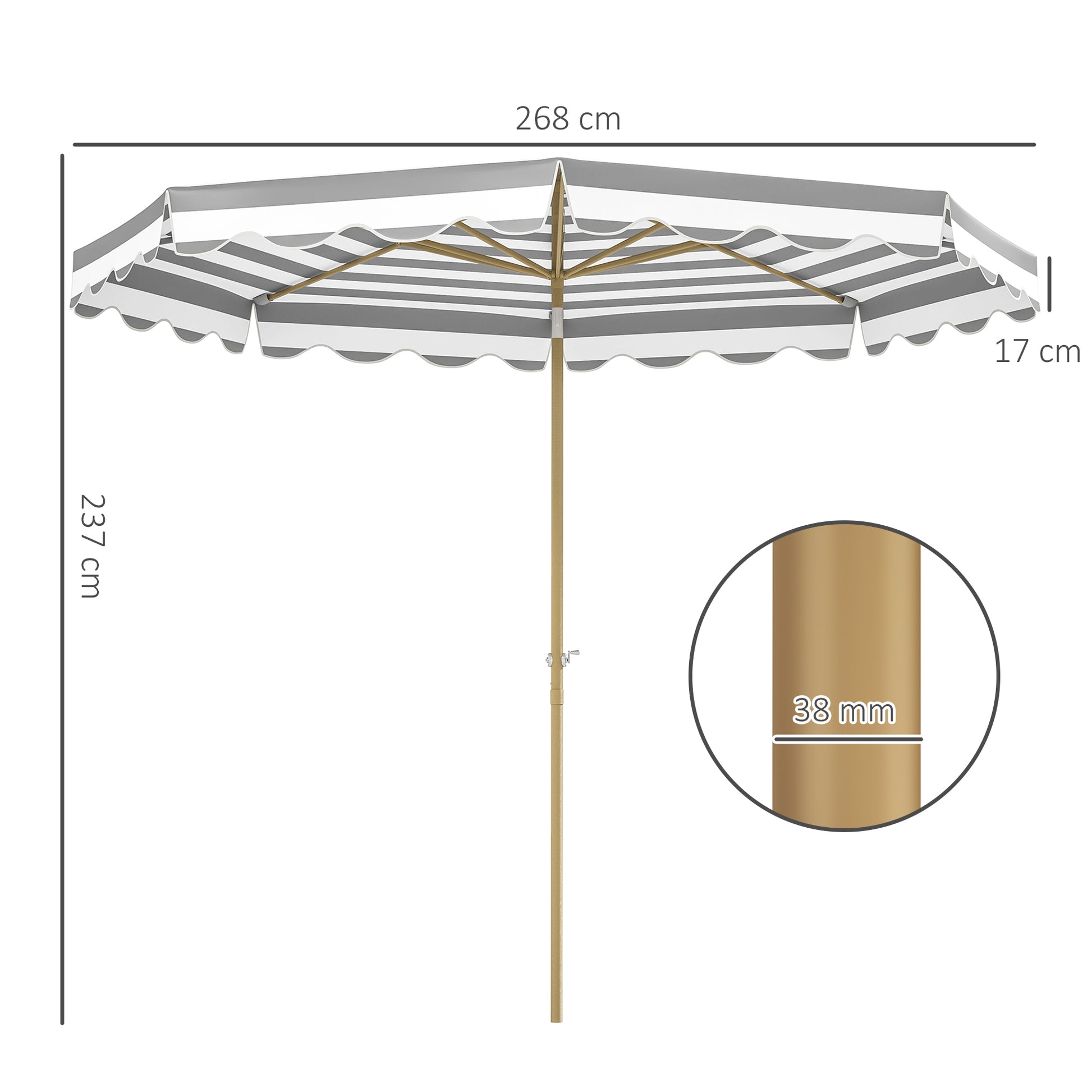 Outsunny Sombrilla Terraza Exterior Ø268 Cm Con Ángulo Inclinable Gris Y Blanco_2