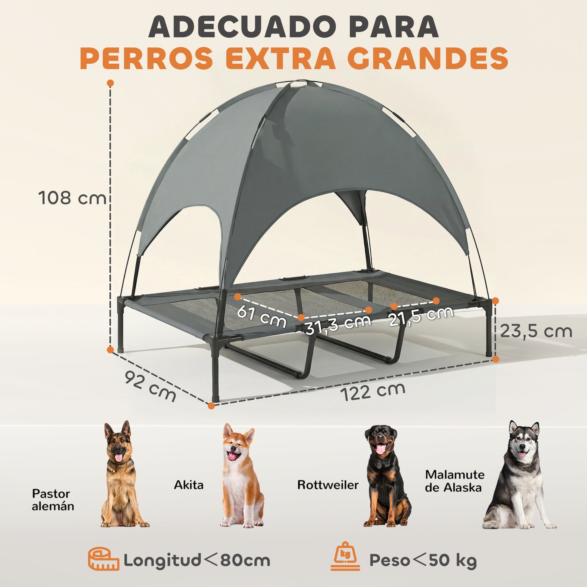 Pawhut Cama Elevada Para Mascotas Portátil Con Toldo Extraíble Exterior_2