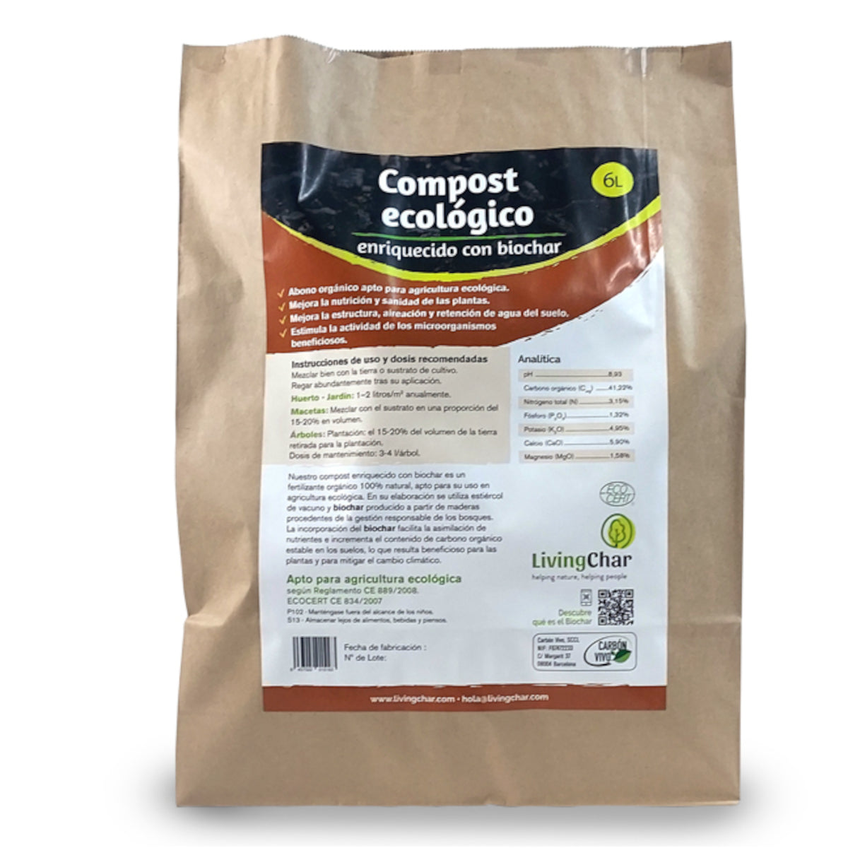 Compost Ecológico con Biochar y Minerales de Roca LivingChar 6l_0