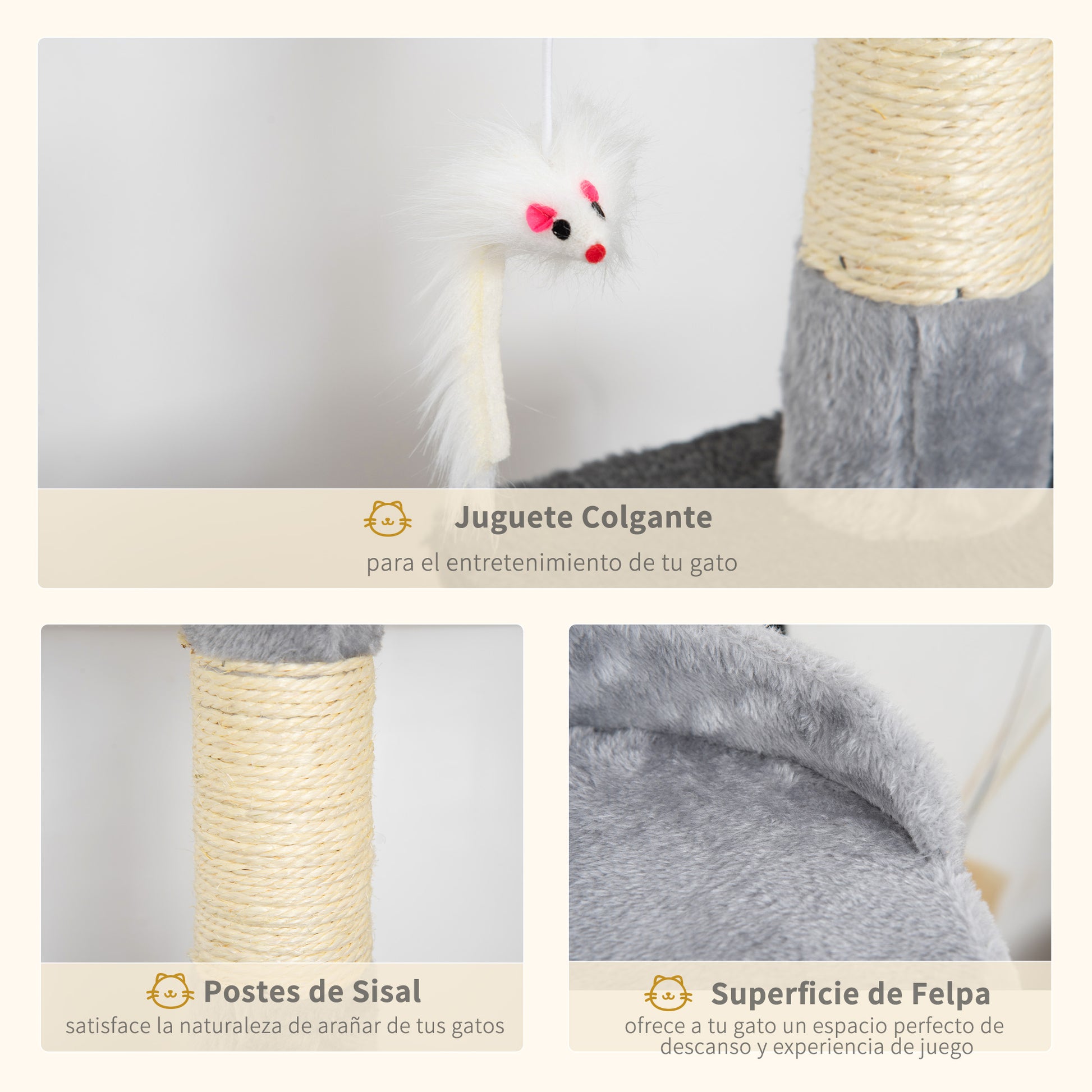 Pawhut Árbol Para Gatos Rascador Grande Con Plataformas Casetas Ratón De Juego_4
