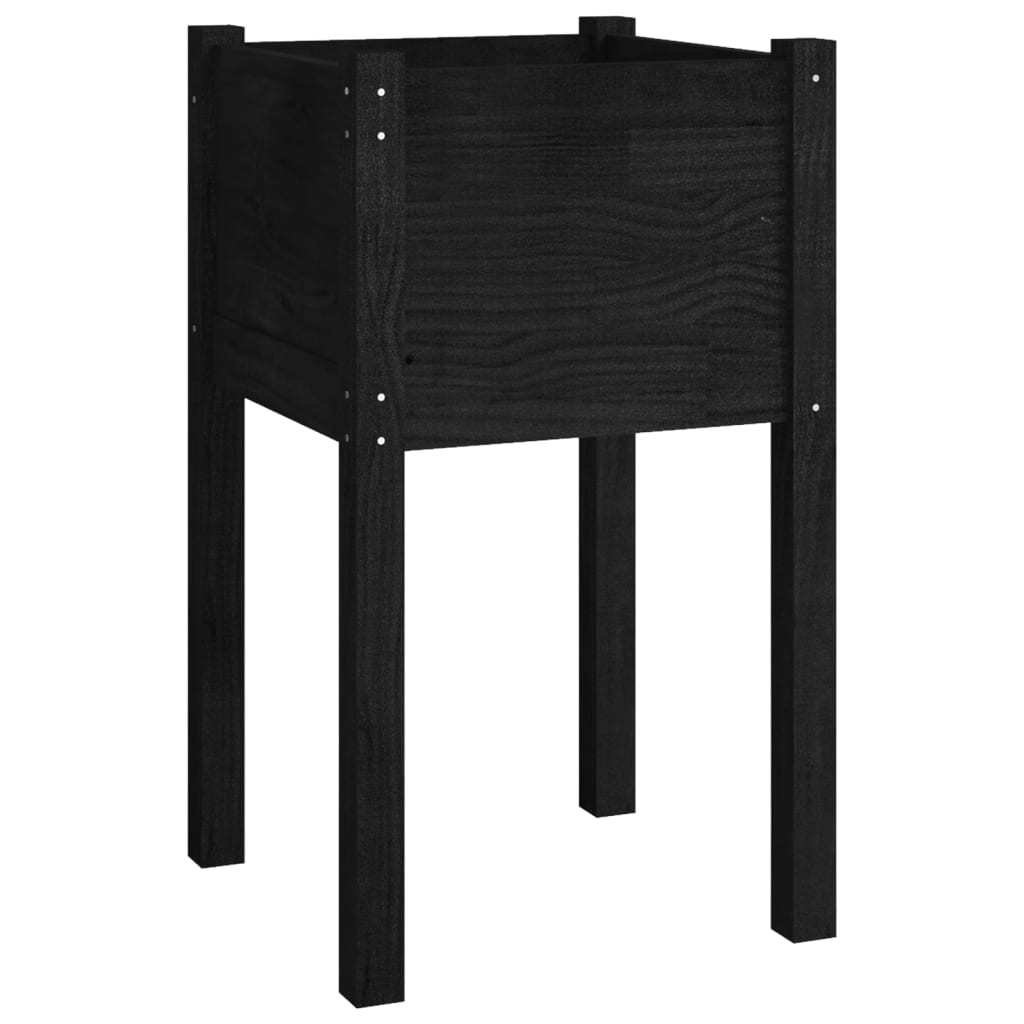 Jardinera De Madera Maciza De Pino Negro 40x40x70 Cm_0