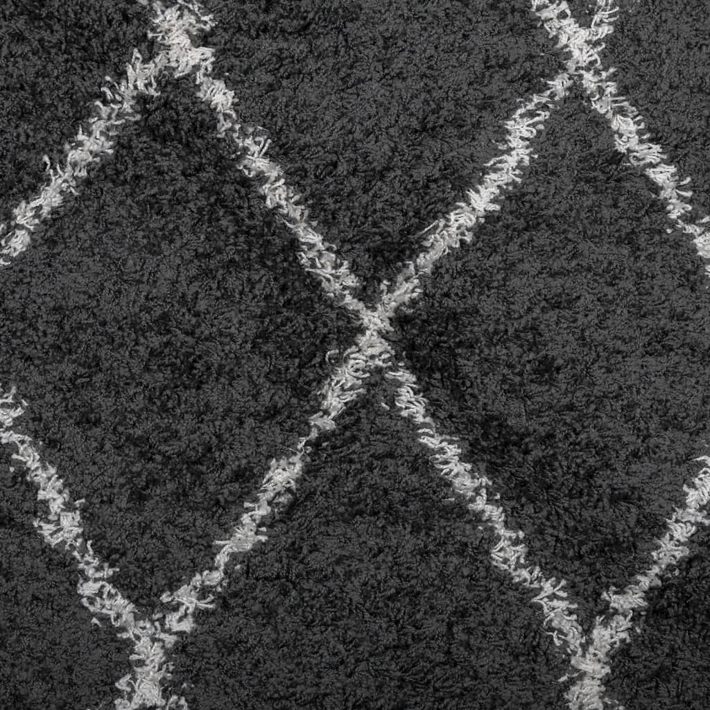 Alfombra De Pelo Largo Moderna Pamplona Negro Y Crema Ø 280 Cm / Vetonek_3