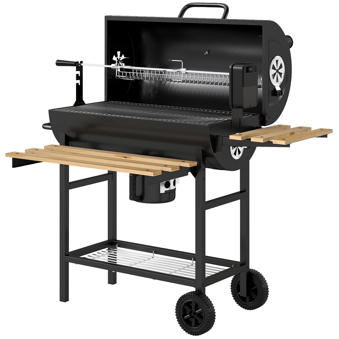 Outsunny Barbacoa De Carbón Portátil Con Asador Eléctrico Estantes Plegables_0