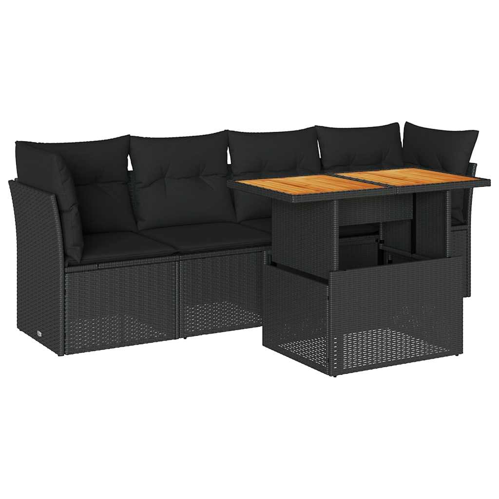 Set De Muebles De Jardín 5 Pzas Y Cojines Ratán Sintético Negro / Vetonek_3