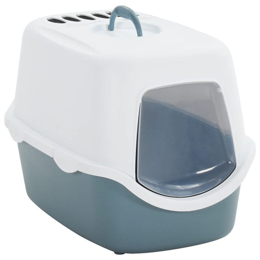 Vidaxl Arenero Para Gatos Con Tapa Pp Blanco Azul 56x40x40 Cm_0