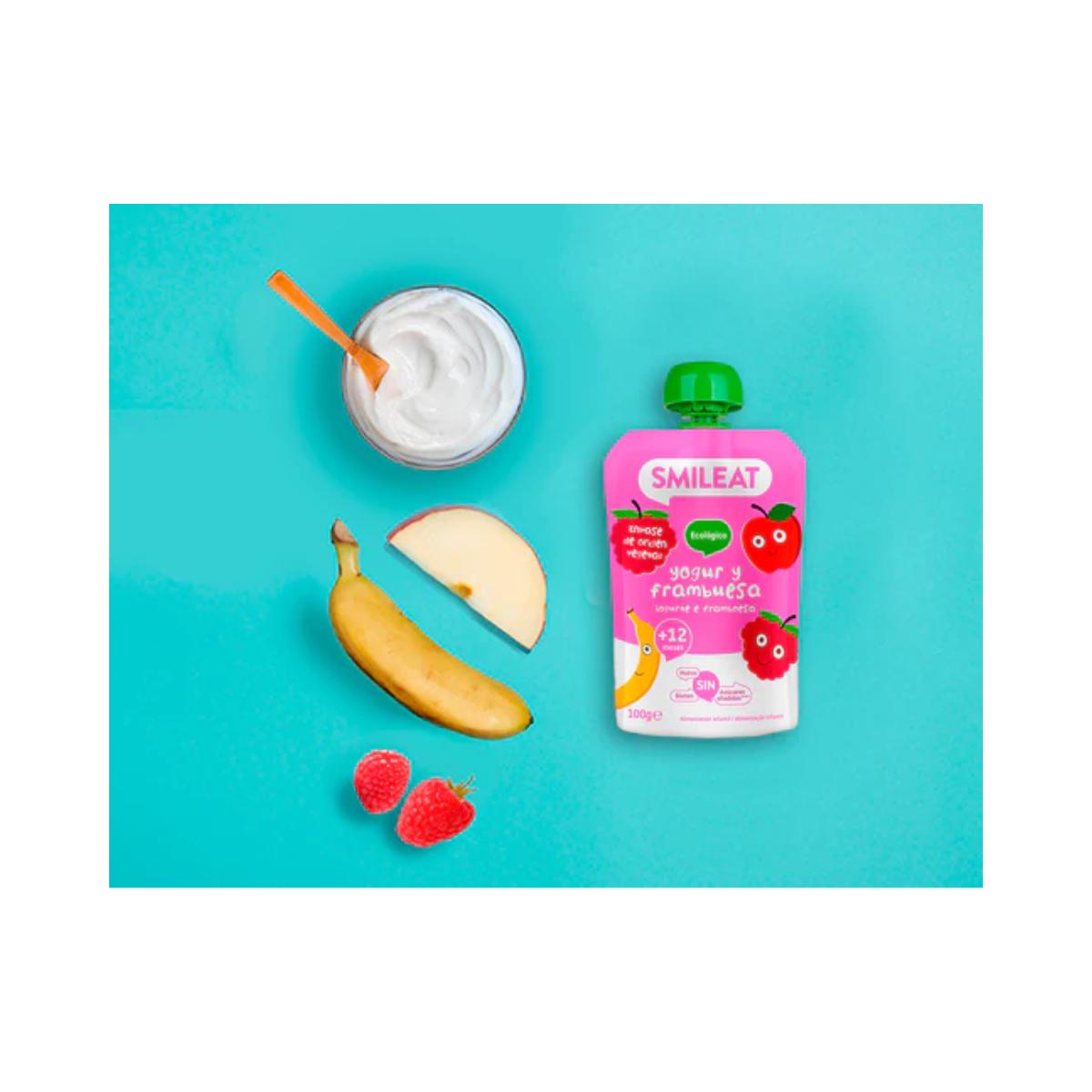 Pack 10 uds Pouches Yogur y Frambuesa ECO Smileat 100 g