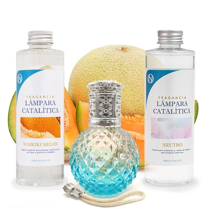 Pack Ahorro Lámpara Catalítica Blue Diamonds + Fragancia Waikiki Melon 200ml + Limpiador Neutro 200ml + Mecha Repuesto_0