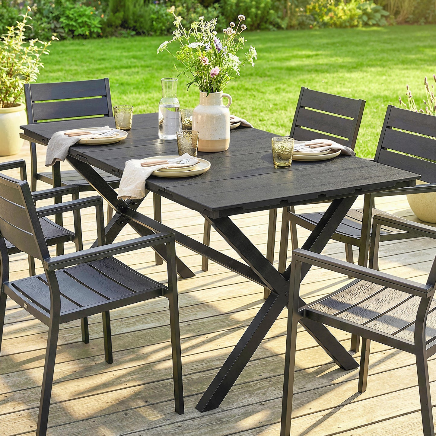 Outsunny Mesa De Comedor De Jardín Rectangular Con Encimera De Hdpe Negro_4