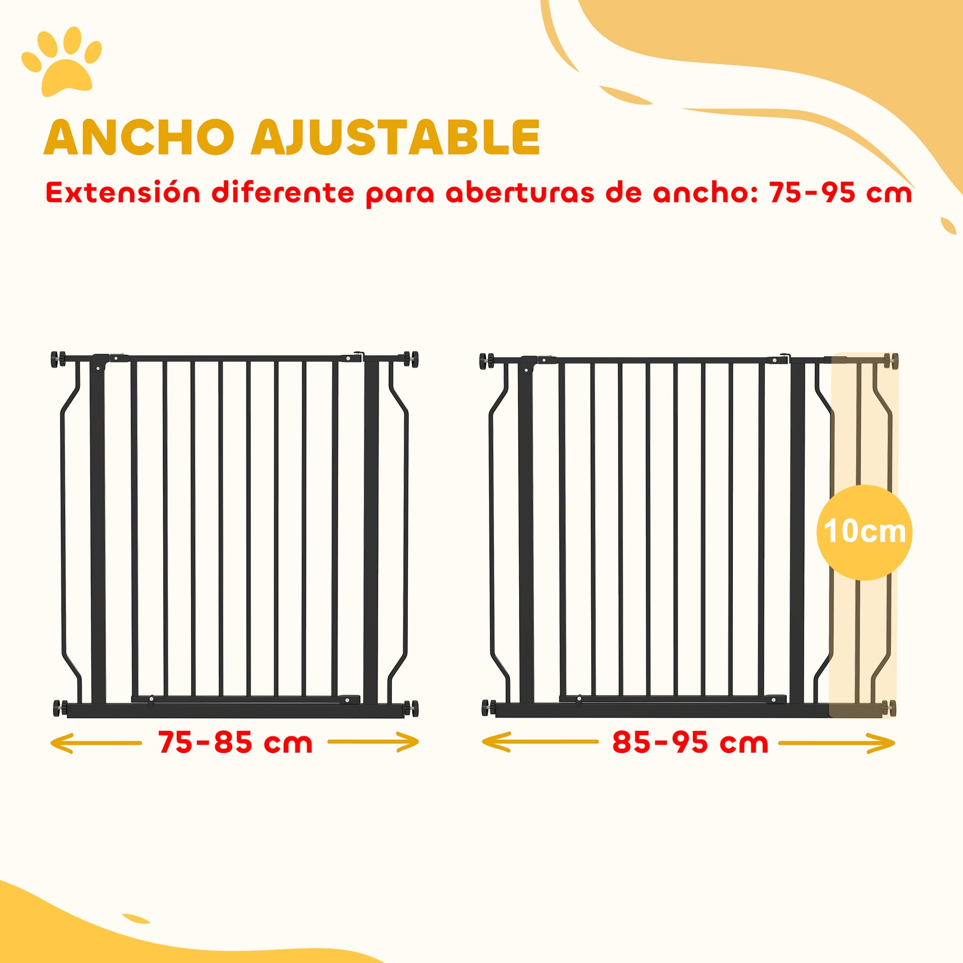 Pawhut Barrera De Seguridad Extensible Con 2 Extensiones 75-95x76 Cm Negro_3