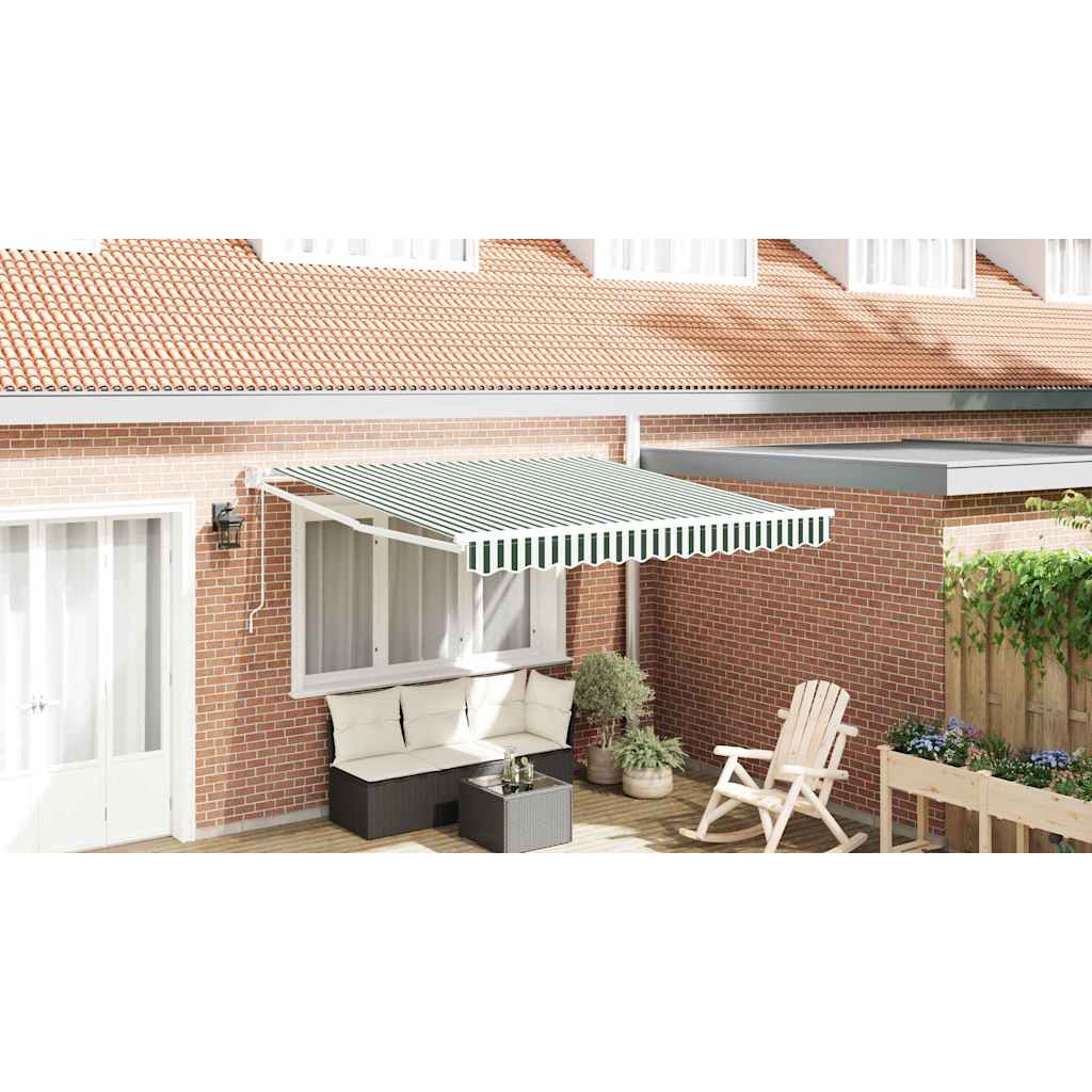 Toldo Retráctil Verde Y Blanco 350 X 250 Cm Poliéster Y Metal_1