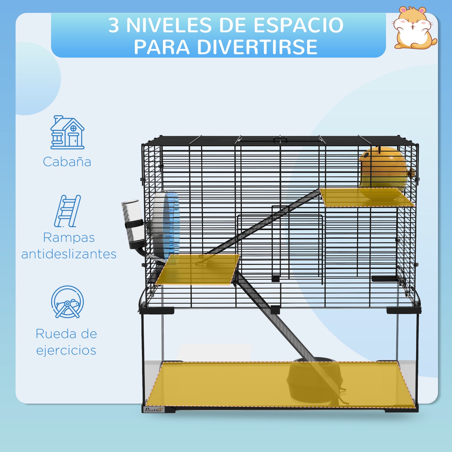 Pawhut Jaula Para Hámster Con Fondo De Vidrio 60x40x54,5 Cm Negro_3